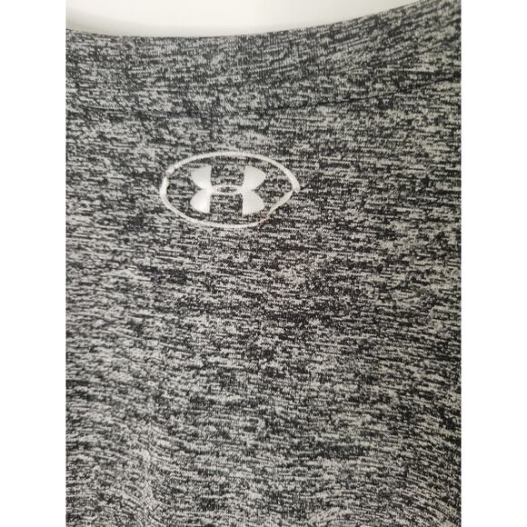 Under Armour Heathered Black Gray Logo Graphic Short Sleeve Heatgear Top Size L - Picture 5 of 5